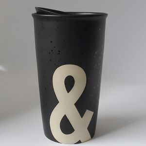 Starbucks "&" Double Walled Ceramic Coffee Tumbler Matte Blk Gloss Blk Sparkles